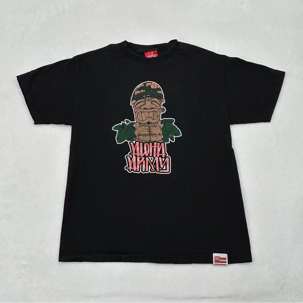 Aloha Army Smoking Tribal Tiki Hawaiian Aloha Hawaii Surf Black Tee Shirt Mens M